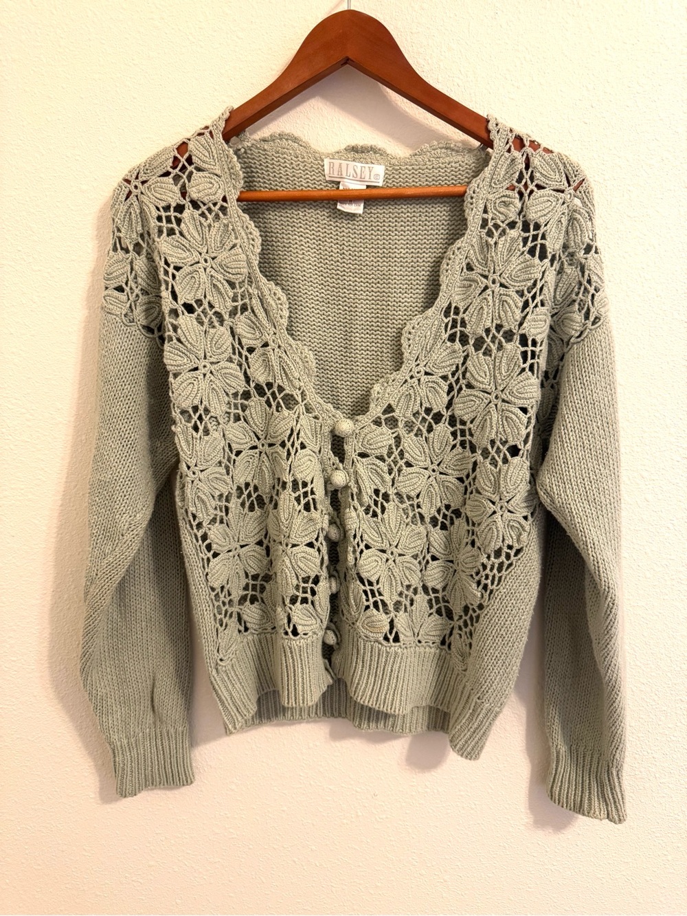 Halsey Crochet Floral Cardigan Sweater M Ramie Cotton Cottagecore Vintage Style
